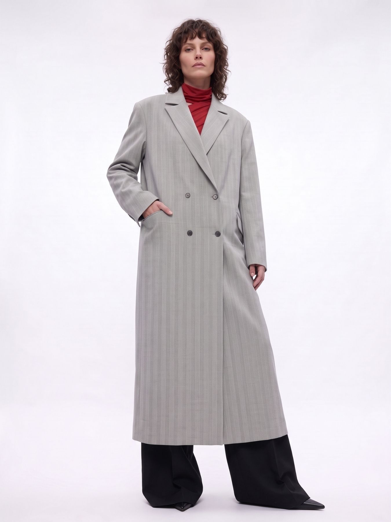 JASNY SZARY PŁASZCZ - 100 WEŁNA - obrazek 3