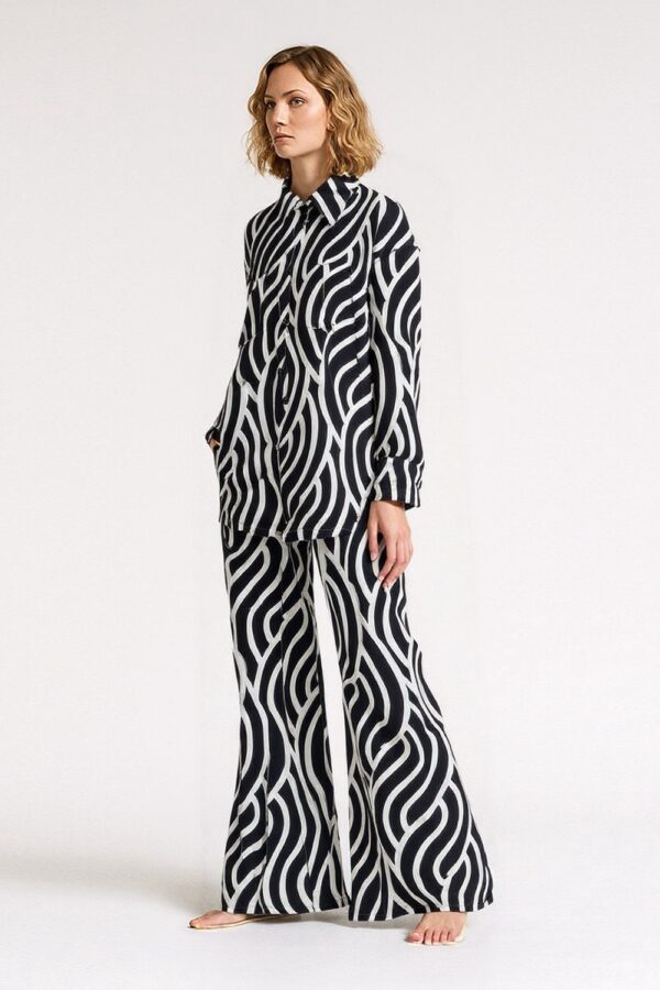 PROSTE SPODNIE NA GUMCE W PRINT CZARNO BIAŁY