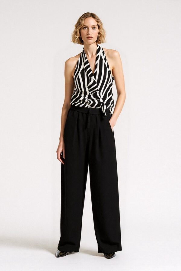 BLUZKA BEZ PLECÓW W PRINT CZARNO-BIAŁY