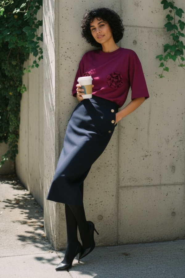 BORDOWY T-SHIRT RÓŻE