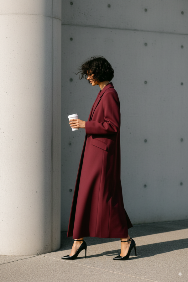 BORDOWY PŁASZCZ Z WEŁNY