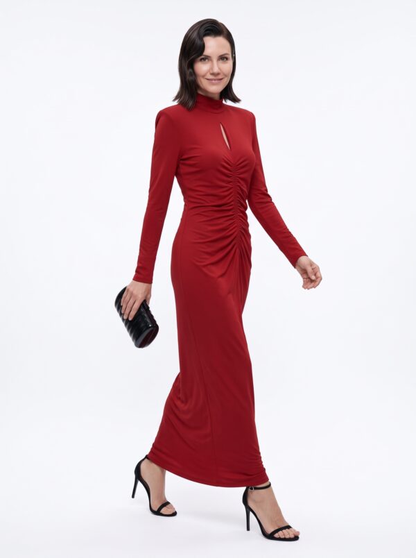 Sukienka maxi marszczona bordowa Bordeaux Elegance