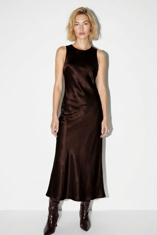 SUKIENKA SATYNOWA BRĄZOWA